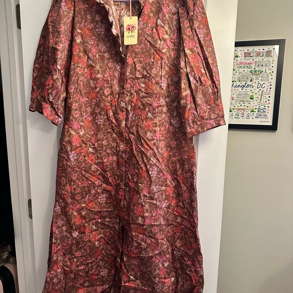 Entro Floral Midi Dress - Pink and Brown